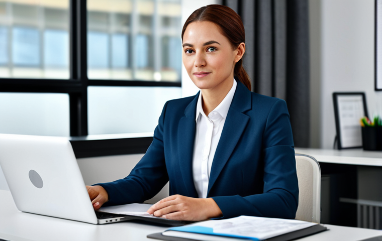 Professional Woman in Modern Office**
"A professional businesswoman in a modest business suit, sitting at a desk in a modern office, fully clothed, appropriate attire, safe for work, perfect anatomy, natural proportions, professional photography, high quality, family-friendly."
**