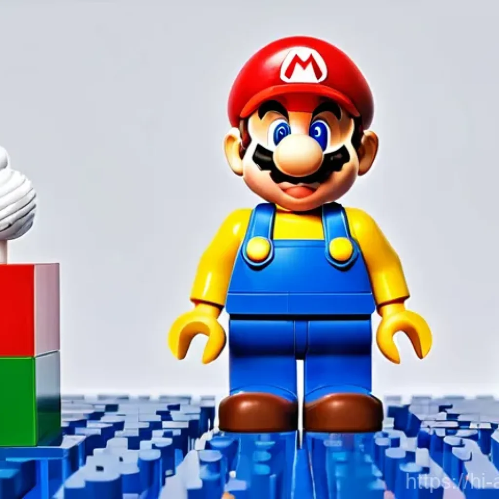 레고로 구현한 게임 캐릭터 디자인 - **Prompt 1: Digital to Brick Transformation of Super Mario**
    "A vibrant, high-angle shot illustr...