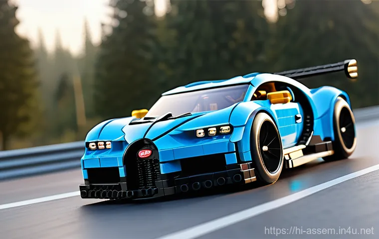 레고 테크닉 차종별 기능 분석 - **Prompt:** "A highly detailed, realistic rendering of a LEGO Technic supercar model, possibly a Bug...