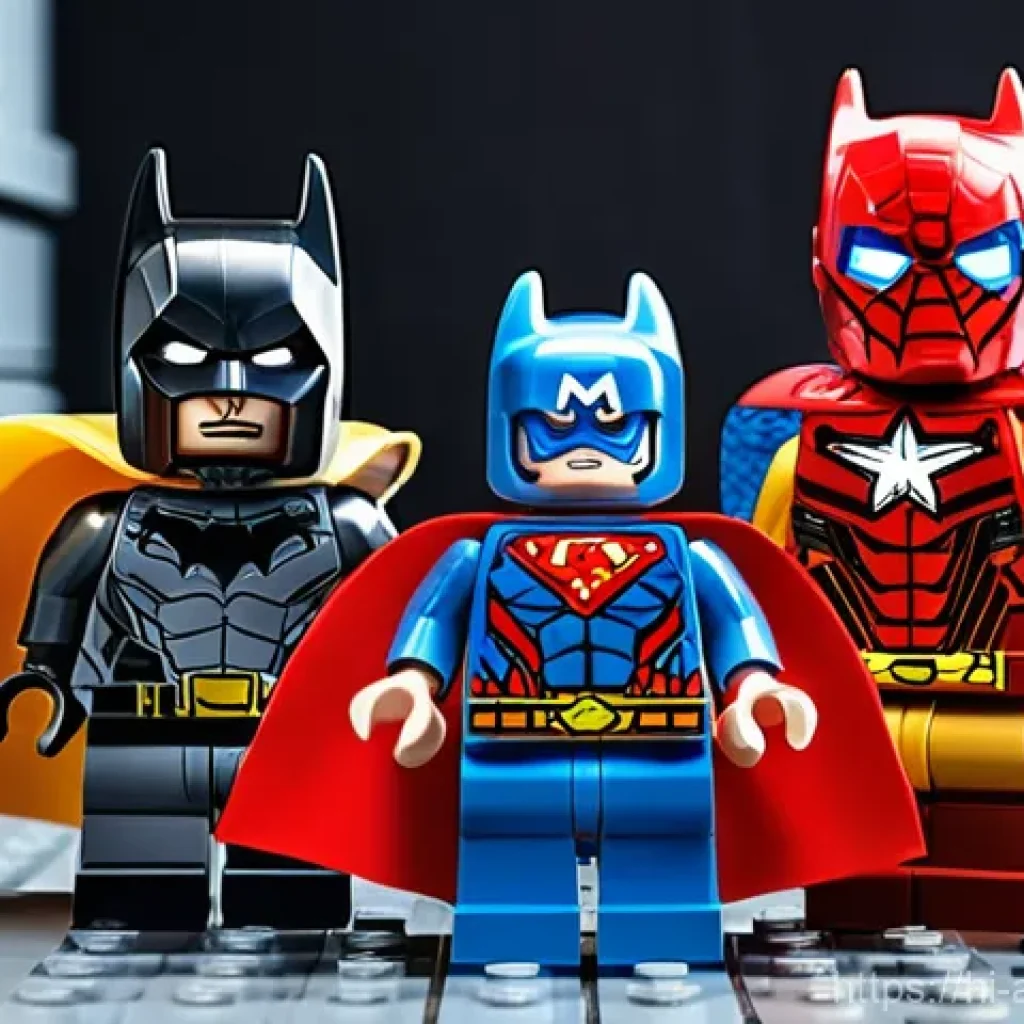 레고 히어로 캐릭터 리뷰 - **Prompt:** "A vibrant, dynamic illustration showcasing a diverse collection of iconic LEGO Marvel a...
