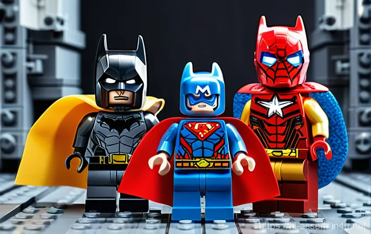 레고 히어로 캐릭터 리뷰 - **Prompt:** "A vibrant, dynamic illustration showcasing a diverse collection of iconic LEGO Marvel a...