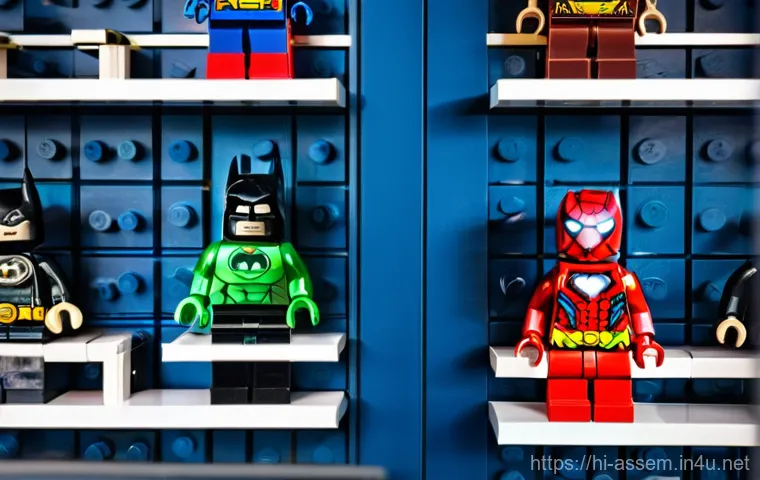 레고 히어로 캐릭터 리뷰 - **Prompt:** "A meticulously arranged flat lay photograph from a collector's perspective, showcasing ...